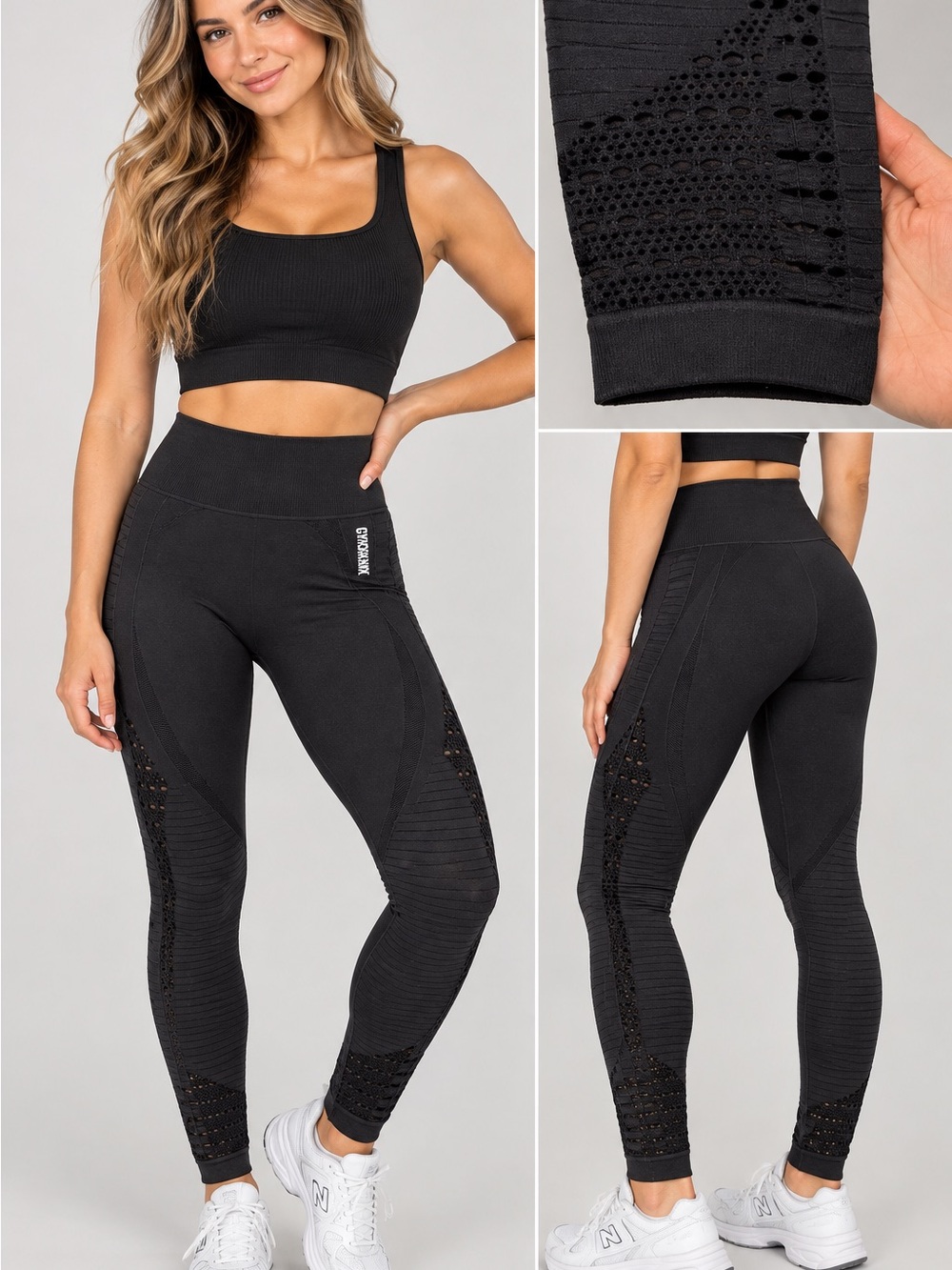 Gymshark Black Seamless High-Waist Leggings with Laser-Cut Detail
